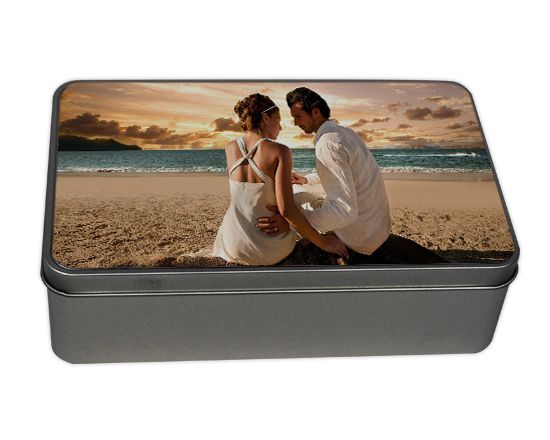 contenitore rettangolare in metallo stampato con foto