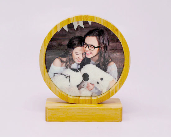 stampa foto su cornice tonda in bamboo