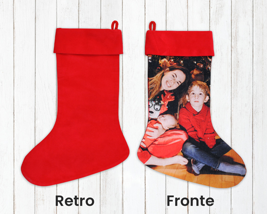 calza natalizia in juta con retro rosso