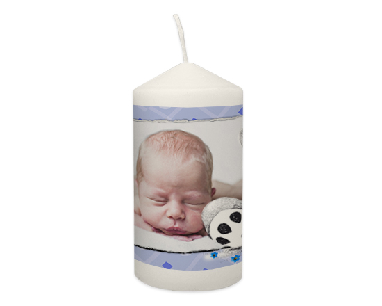 Candela personalizzata Battesimo Orsetto celeste