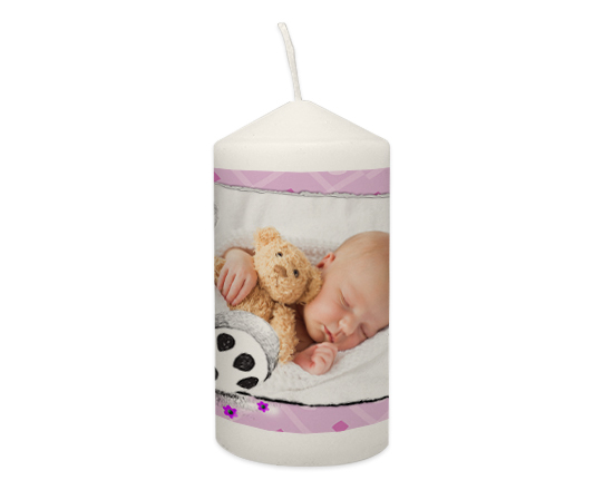 Candela personalizzata Battesimo Orsetto rosa