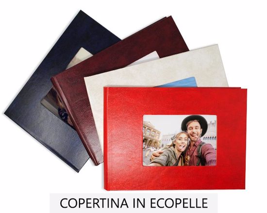 fotolibro con copertina rigida in pelle con finestrella centrale
