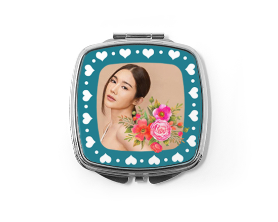 Specchietto quadrato da borsetta Cornice di cuori