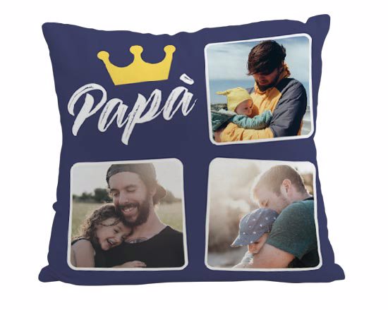 Cuscino in ciniglia con foto e dedica per il papà