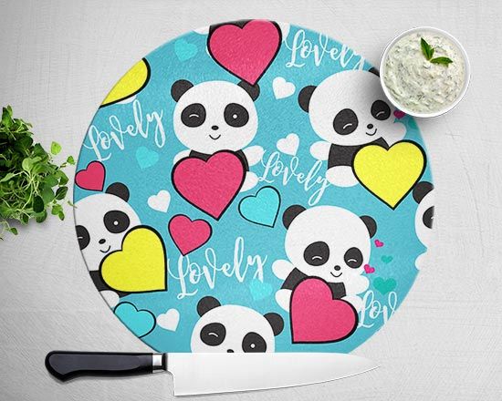 Tagliere rotondo in vetro Lovely panda