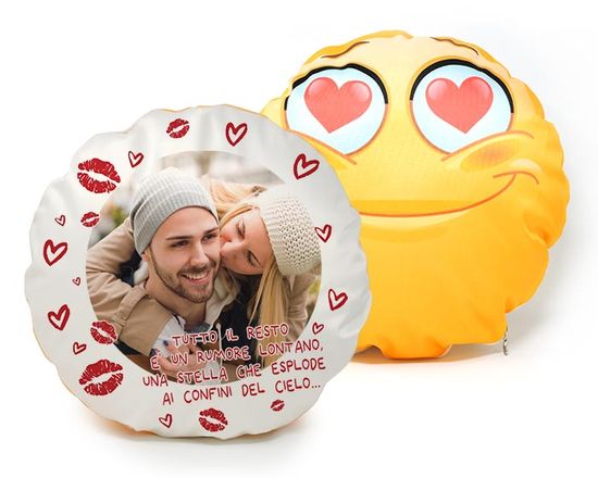 Cuscino rotondo Emoji Lips and Hearts