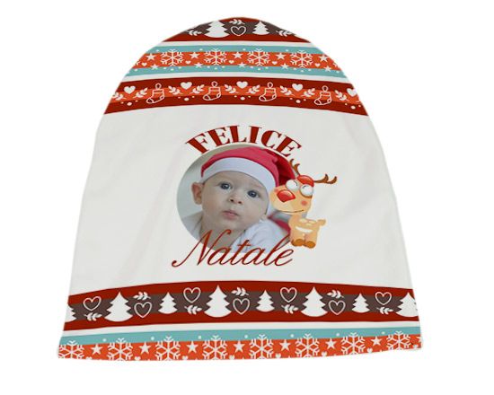 Cappellino in pile con renna natalizia lungo