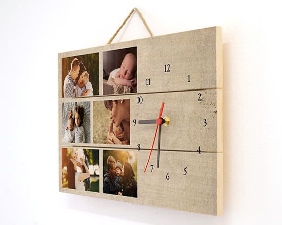 visualizzazione laterale Orologio su listelli in Legno Collage Time