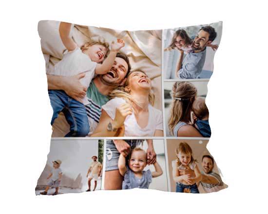 Cuscini in raso con grafica collage