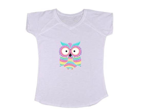 Gufo colorato su t-shirt donna