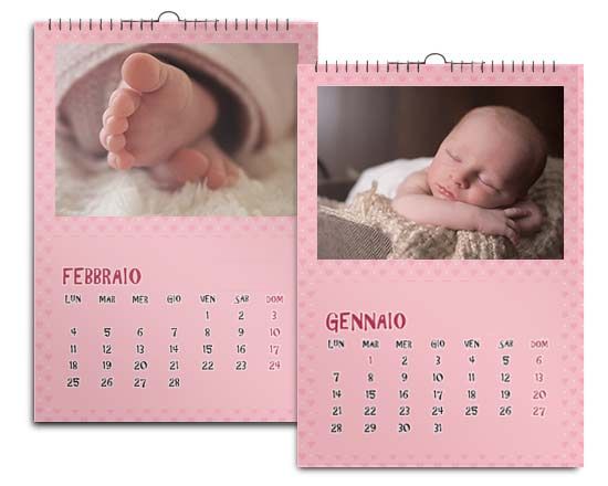 Calendario Rosa per bambine 12 pagine