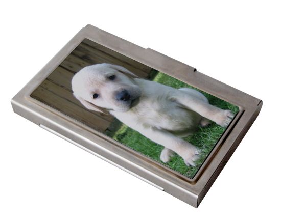 Portabigliettini da visita carte di credito personalizzato con foto di un cagnolino