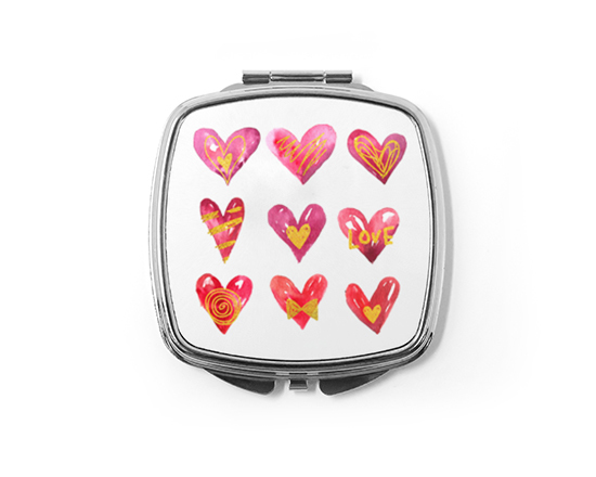 Specchietto quadrato da borsetta different hearts
