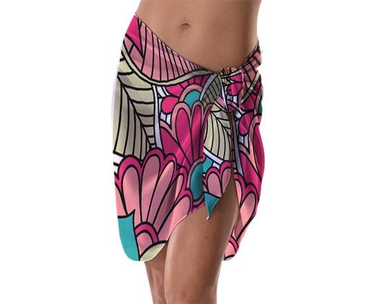 Pareo mare corto con fiori rosa