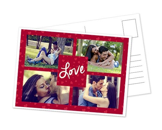 Cartolina con grafica collage rossa