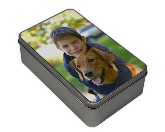 stampa foto su scatola rettangolare di latta