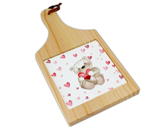 Tagliere legno con orsetto romantico
