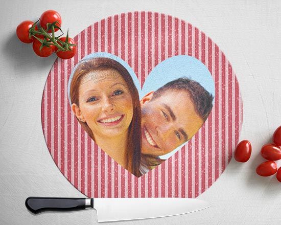 Tagliere rotondo in vetro Love rigato