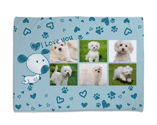 Coperta per cani con grafica collage celeste