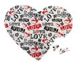 Puzzle legno cuore con scritte d'amore