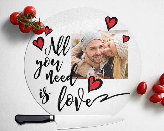 Tagliere rotondo in vetro Need love