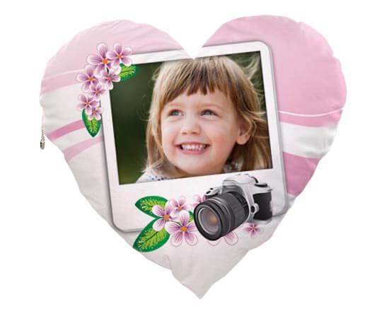 Cuscino cuore Elite con grafica macchina fotografica