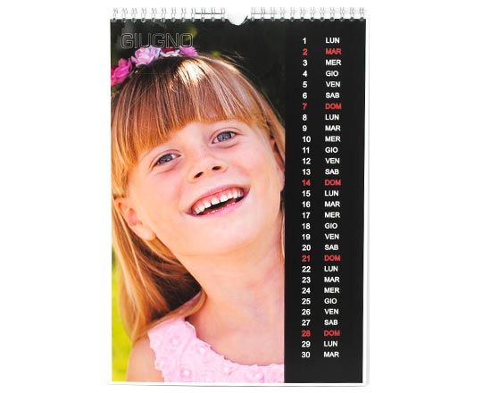 calendario multipagina con fascia nel colore nero