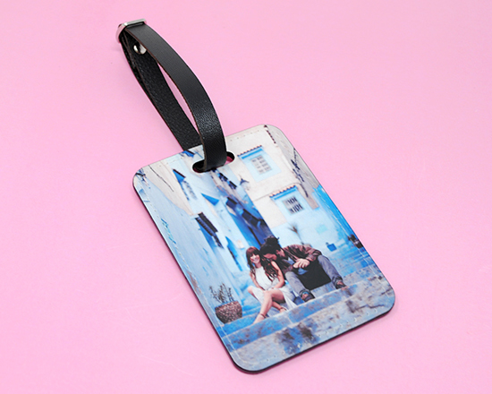 Etichetta valigia in pelle personalizzata con foto