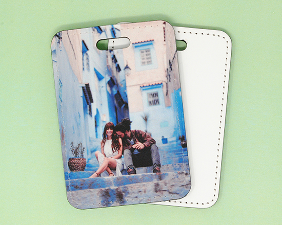 Etichetta valigia personalizzata in pelle con retro bianco