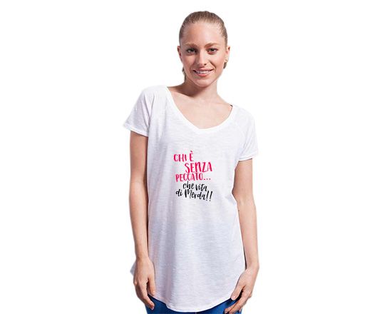 T-shirt scollo a V in cotone nel colore bianco