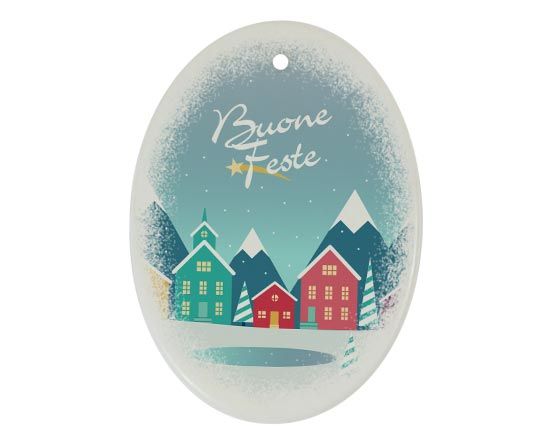 Decorazioni Natalizie ceramica ovale Case innevate