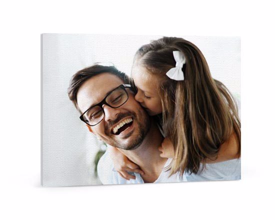 Stampa su tela grande formato con foto di papà e figlia