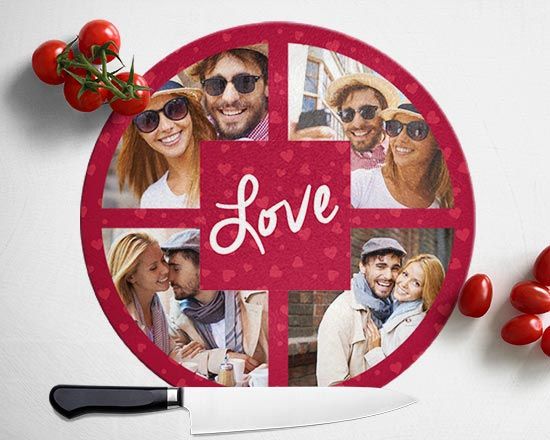 Tagliere in vetro con grafica collage