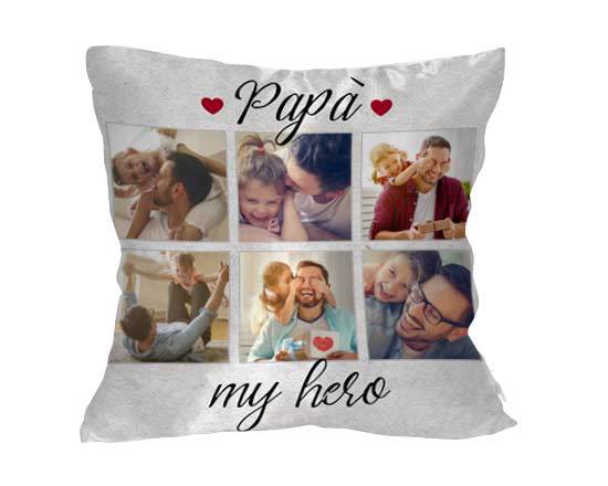 Grafica collage su cuscino in raso