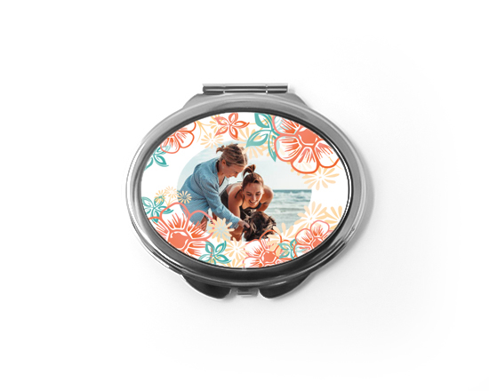 Specchietto ovale con foto e grafica fiori colorati