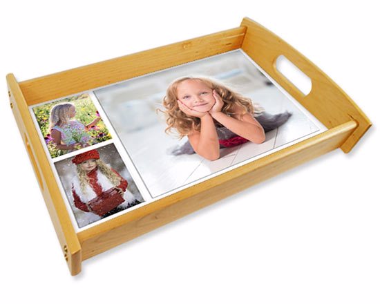 Vassoio personalizzato big legno naturale con grafica collage tre foto