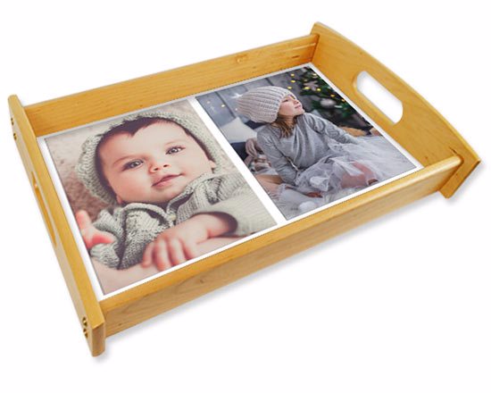 Vassoio personalizzato big legno naturale con grafica collage due foto