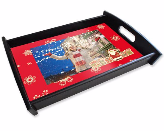 Vassoio grande in legno nero personalizzato grafica Babbo Natale