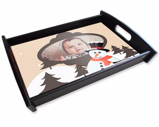 Vassoio grande in legno nero personalizzato grafica pupazzo di neve