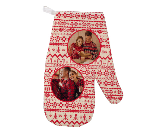 guanti da forno in juta con grafica trame natalizie