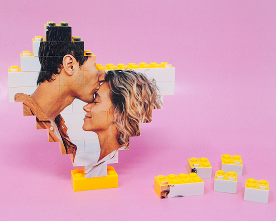 Puzzle 3D a forma di cuore con mattoncini lego