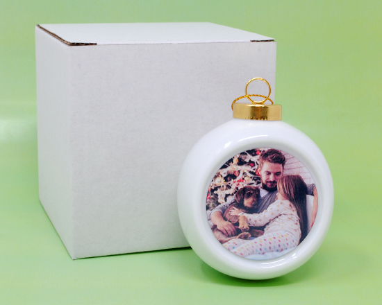 pallina di natale in ceramica con scatolina bianca