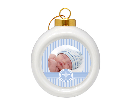 Pallina di Natale in ceramica Battesimo celeste
