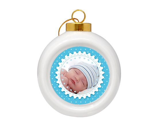 Pallina di Natale in ceramica Bomboniera nascita celeste