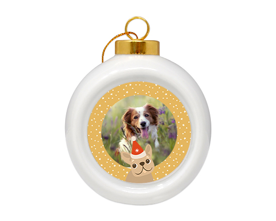 Pallina di natale in ceramica con foto e grafica cagnolino
