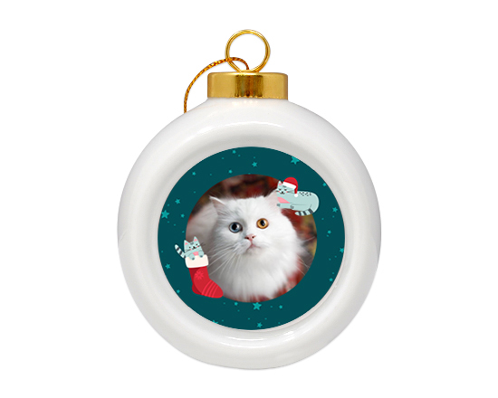 Pallina di Natale in Ceramica con Gatti e cornice blu