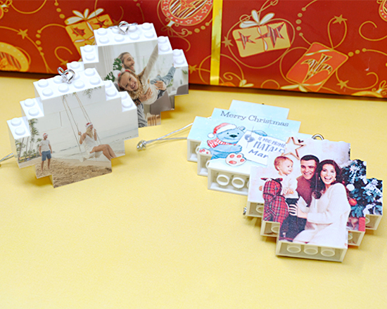 Palline in mattoncini set da 4 con foto natalizie