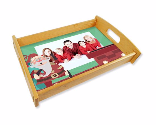 Vassoio personalizzato small legno naturale con grafica Babbo Natale