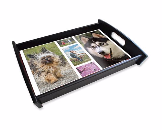 Vassoio personalizzato small legno nero con grafica collage cinque foto