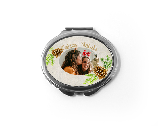 Specchietto ovale da borsa con foto e grafica pine cone